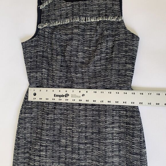 J Crew Dress Women 4 Navy Blue Metallic Tweed Sheath Fringe Career Preppy Office - Picture 9 of 12